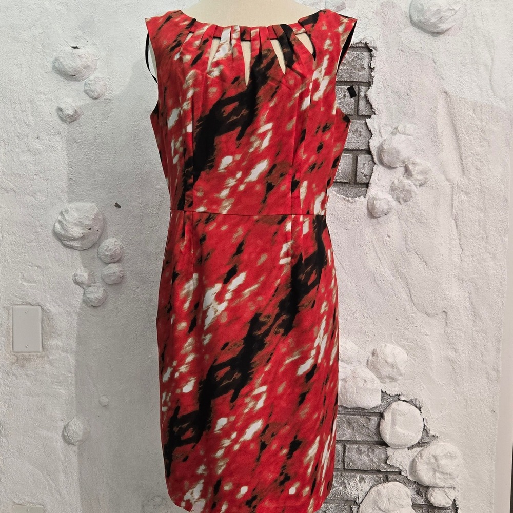 Worthington Womens Red Abstract Print Cutout Neck Sheath Dress Size 12 Cocktail